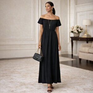 BAR III SYDNEY BLACK OFF SHOULDER MAXI DRESS XS NWT
